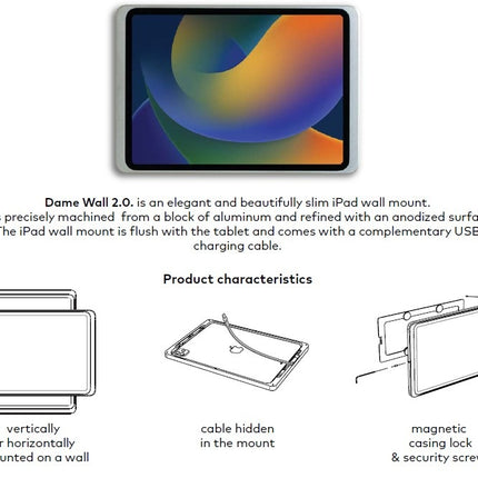 Displine Displine Dame Wall 2.0 Wandhouder voor iPad Mini 8.3" Zilver