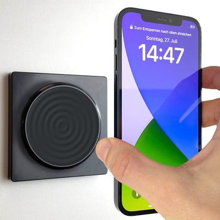 Smart Things Magnetische Qi-lader 'Wave', matzwart, glazen voorkant.