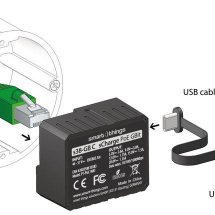 Smart Things sCharge PoE GBit oplader met USB-C power & data connectie S38C