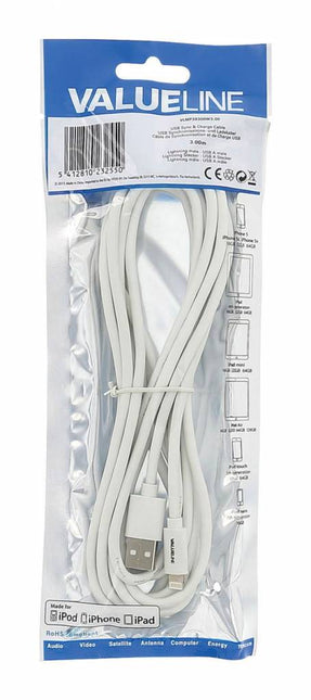 Tabletsolution.nl 3 meter USB lightning sync & charge-kabel Wit