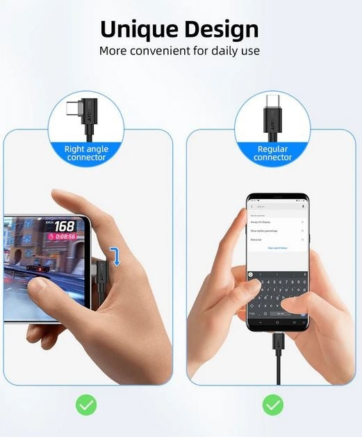 Tabletsolution.nl Kabel USB-A naar USB-C haakse stekker, 3 meter- Zwart
